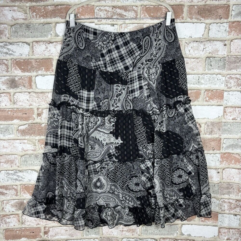 Notations Womens Large Black Floral Lined Elastic Waist Cottagecore Boho Patch
